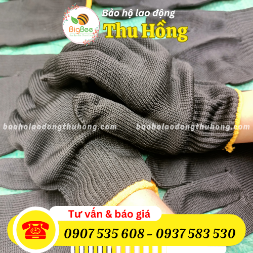 Găng tay len poly màu đen 50g có viền cổ tay Găng tay len poly màu đen 50g có viền cổ tay