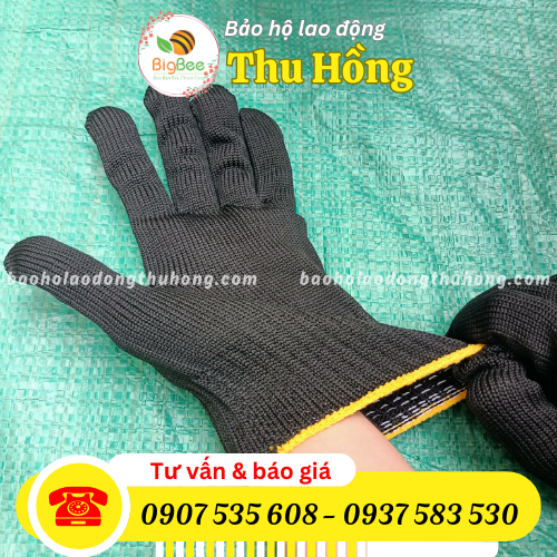 Găng tay len poly màu đen 50g siêu co giãn Găng tay len poly màu đen 50g siêu co giãn