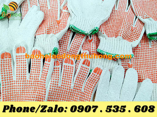 găng tay leo núi phủ hạt nhựa màu đỏ sợi len cotton