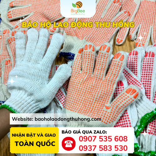 Găng tay phủ hạt nhựa đỏ vàng 60g-70g-90g Găng tay phủ hạt nhựa đỏ vàng freesize co giãn cho mọi ngành nghề