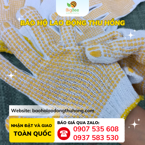Găng tay phủ hạt nhựa đỏ vàng 60g-70g-90g Găng tay phủ hạt nhựa đỏ vàng siêu bám chắc