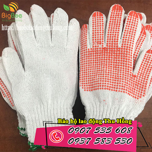 Găng tay phủ hạt nhựa màu