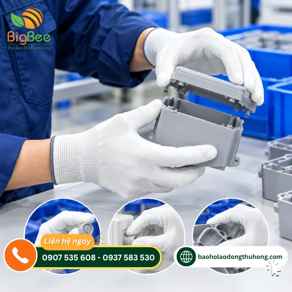 Găng tay phủ PU bàn hỗ trợ lắp ráp chi tiết nhựa
