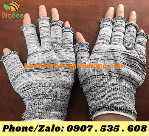 găng tay phượt hở ngón chống đen da, size nam nữ màu muối tiêu