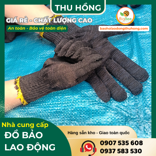 Găng tay poly màu đen 50g viền vàng Găng tay poly màu đen 50g viền vàng