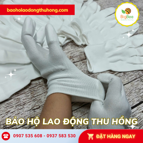 Găng tay PU phủ ngón tay màu trắng bám chắc, chống trượt tốt Găng tay PU phủ ngón tay màu trắng bám chắc, chống trượt tốt