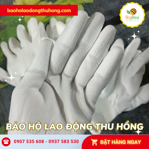 Găng tay PU phủ ngón tay màu trắng size S-M-L Găng tay PU phủ ngón tay màu trắng size S-M-L