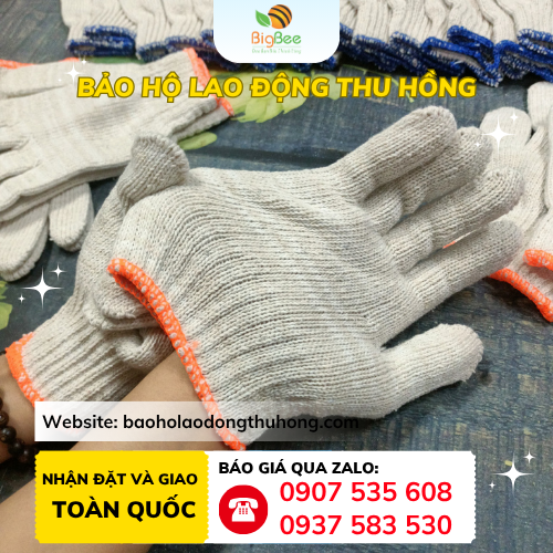 Găng tay sợi len kem 70g viền cam Găng tay sợi len kem 70g viền cam chịu ma sát tốt