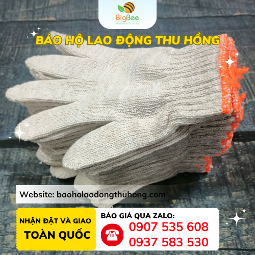 Găng tay sợi len kem 70g viền cam Găng tay sợi len kem 70g viền cam cho công nhân cơ khí