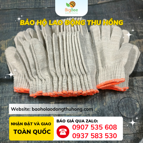 Găng tay sợi len kem 70g viền cam Găng tay sợi len kem 70g viền cam dày dặn, chống trầy xước