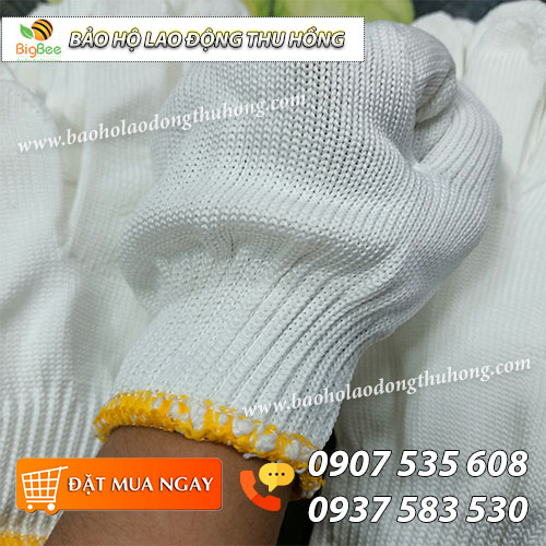 Găng tay sợi poly màu trắng 70g chống đâm thủng, chịu nhiệt tốt Găng tay sợi poly màu trắng 70g chống đâm thủng, chịu nhiệt tốt