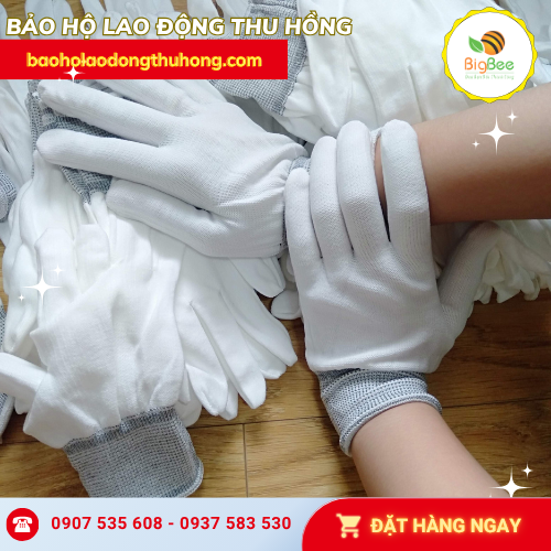 Găng tay thun kim 13 màu trắng thoáng mát và thấm mồ hôi Găng tay thun kim 13 màu trắng thoáng mát và thấm mồ hôi