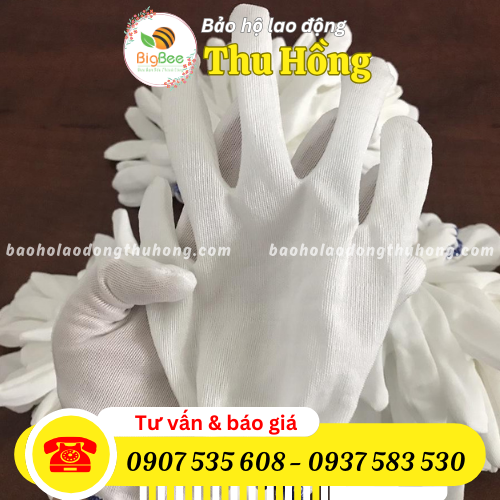 Găng tay thun T5 bo màu trắng Găng tay thun T5 bo màu trắng