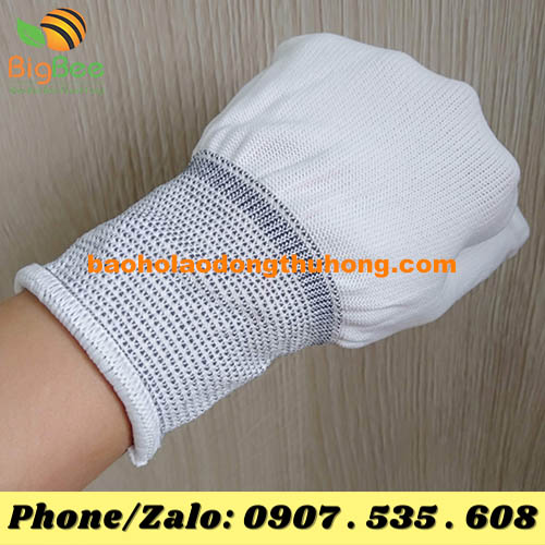 găng tay thun trắng không phủ PU mềm mại, thấm hút tốt