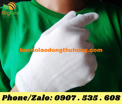 găng tay thun trắng PE thiết kế 5 ngón tiện lợi