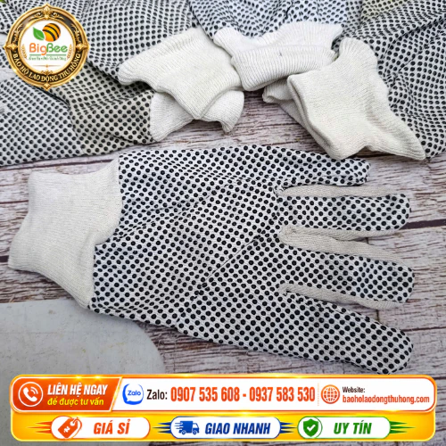 Găng tay vải bạt chấm hạt nhựa chống trượt Găng tay vải bạt chấm hạt nhựa chống trượt