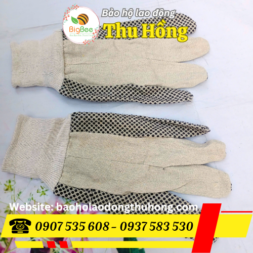 Găng tay vải bạt phủ hạt nhựa đen chống trượt tốt Găng tay vải bạt phủ hạt nhựa đen chống trượt tốt