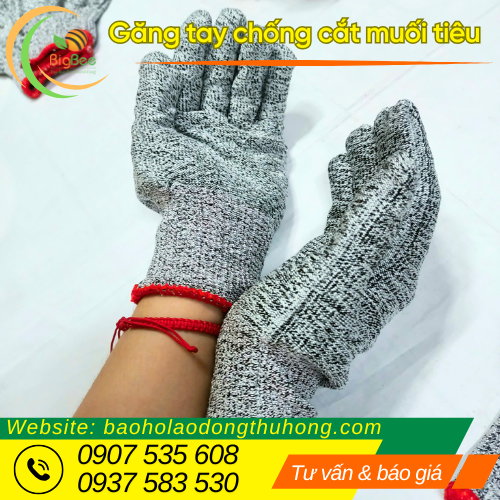 Găng tay vải chống cắt màu muối tiêu ôm sát tay