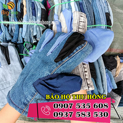 găng tay vải jean xanh siêu dày loại 2 lớp