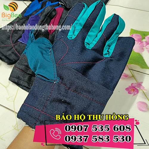găng tay vải jean xanh