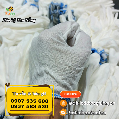 Găng tay vải poly trắng T5 bo cổ tay Găng tay vải poly trắng T5 bo cổ tay