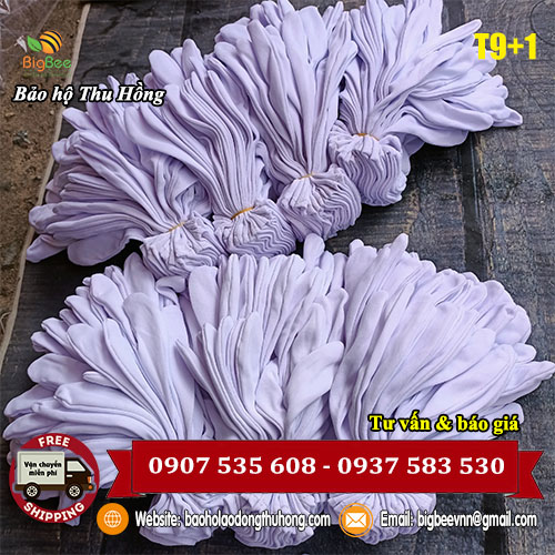 Găng tay vải T9+1 trắng dùng tại các xí nghiệp xưởng giày da