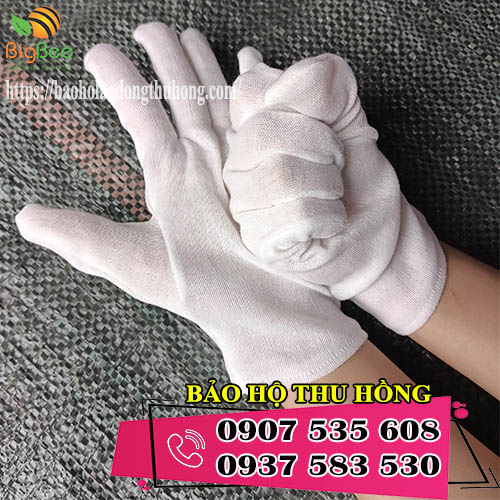 găng tay vải thun PE màu trắng