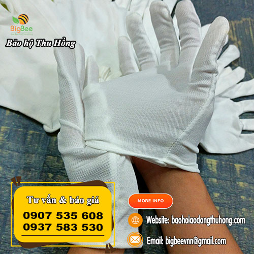 Găng tay vải thun trắng L+4 bền tốt, giá rẻ Găng tay vải thun trắng L+4 bền tốt, giá rẻ