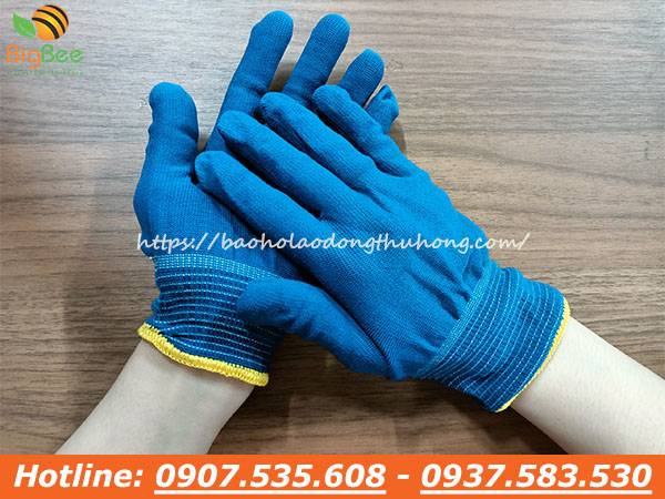 găng tay vải thun xanh bo cổ tay