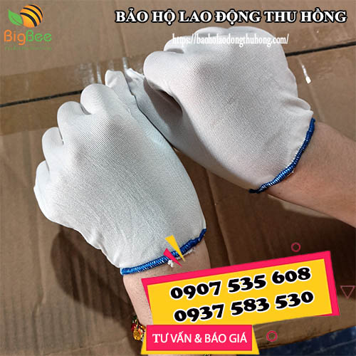 Găng tay vải trắng T5 dệt từ sợi Polyester siêu mịn Găng tay vải trắng T5 dệt từ sợi Polyester siêu mịn