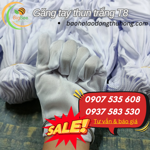 Găng tay vải trắng T8 mềm mịn, mỏng nhẹ Găng tay vải trắng T8 mềm mịn, mỏng nhẹ