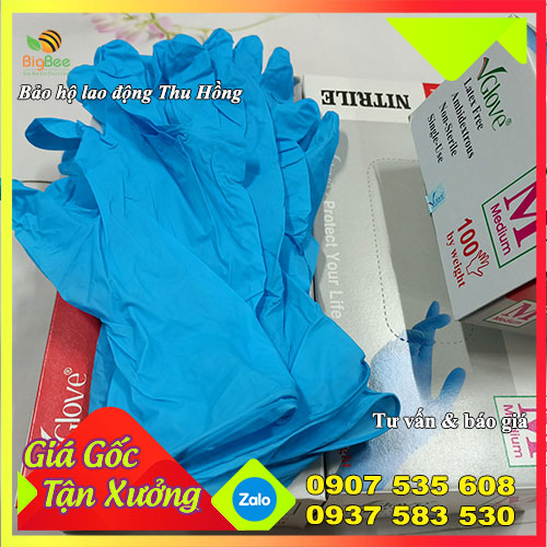 Găng tay Vglove Nitrile màu xanh không bột hộp 100 chiếc Găng tay Vglove Nitrile màu xanh không bột hộp 100 chiếc