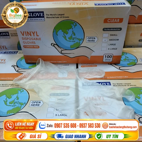 Găng tay Vinyl Top Glove full size S M L XL Găng tay Vinyl Top Glove không bột giá rẻ full size S M L XL