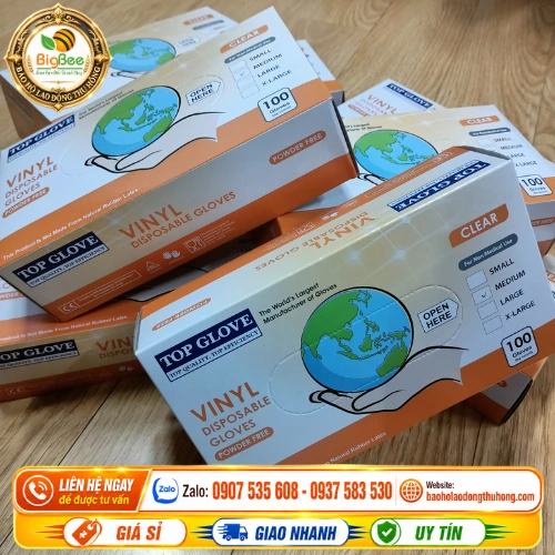 Găng tay Vinyl Top Glove không bột hộp 100 chiếc dùng tiết kiệm Găng tay Vinyl Top Glove không bột hộp 100 chiếc dùng tiết kiệm