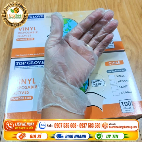 Găng tay Vinyl Top Glove màu trắng trong suốt Găng tay Vinyl Top Glove màu trắng trong suốt