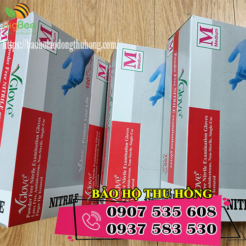 găng tay y tế không bột Nitrile Vglove màu xanh