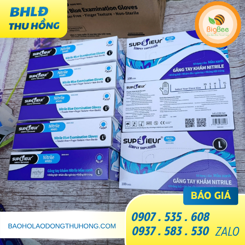 Găng tay y tế không bột Superieur Nitrile màu xanh giá rẻ Găng tay y tế không bột Superieur Nitrile màu xanh giá rẻ