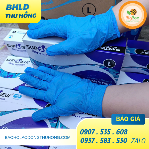 Găng tay Nitrile Superieur màu xanh khám, chữa bệnh Găng tay y tế không bột Superieur Nitirle màu xanh khám, chữa bệnh