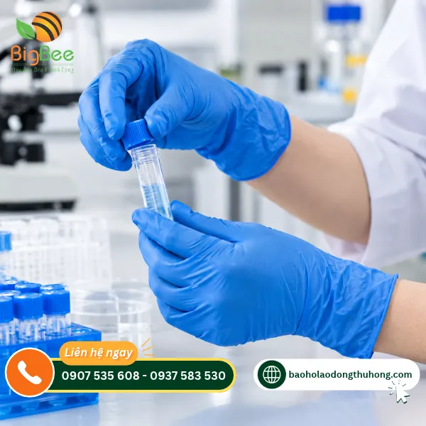 Đeo găng tay Nitrile khi thao tác với ống đựng mẫu Đeo găng tay Nitrile khi thao tác với ống đựng mẫu