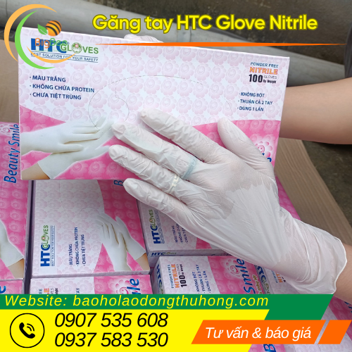 Găng tay y tế Nitrile HTC Gloves loại màu trắng Găng tay y tế Nitrile HTC Gloves loại màu trắng