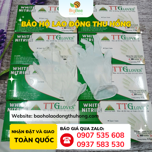 Găng tay y tế Nitrile không bột TTGLoves màu trắng Găng tay y tế trắng Nitrile TTGLoves hộp 100 chiếc