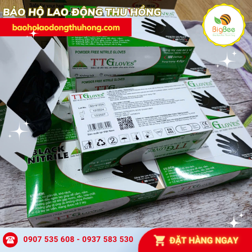 Găng tay y tế Nitrile màu đen TTGloves hộp 100 chiếc Găng tay y tế Nitrile màu đen TTGloves hộp 100 chiếc