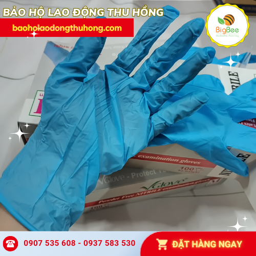 Găng tay y tế Nitrile Vglove màu xanh không bột Găng tay y tế Nitrile Vglove màu xanh không bột