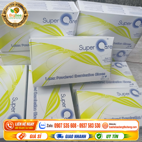 Găng tay y tế Super Care Latex hộp 100 chiếc Găng tay y tế Super Care Latex hộp 100 chiếc