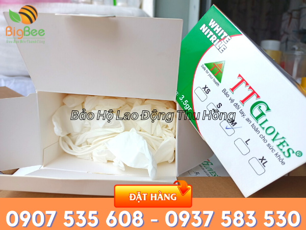 găng tay y tế TT Gloves Nitrile trắng 3.5gr giá rẻ