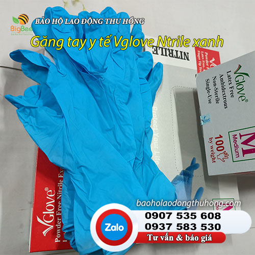 Găng tay y tế Vglove cao su Ntrile màu xanh Găng tay y tế Vglove cao su Ntrile màu xanh 01