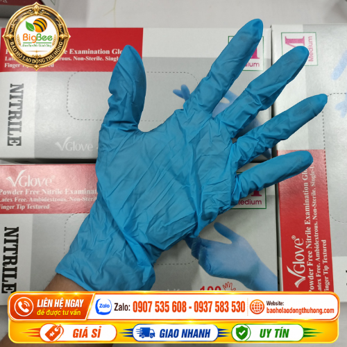 Găng tay y tế Vglove Nitrile không bột xanh Găng tay y tế Vglove Nitrile không bột xanh