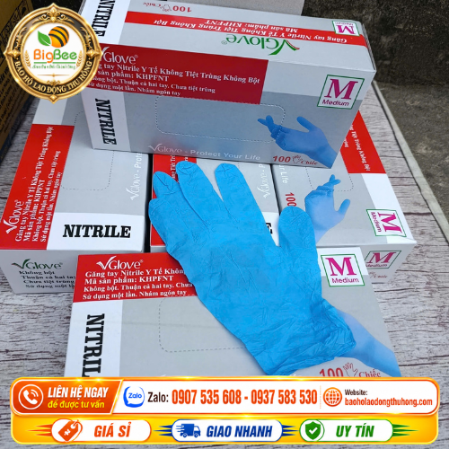 Găng tay y tế Vglove Nitrile màu xanh chính hãng Găng tay y tế Vglove Nitrile màu xanh chính hãng