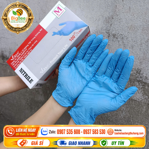 Găng tay y tế Vglove Nitrile màu xanh chống hoá chất Găng tay y tế Vglove Nitrile màu xanh chống hoá chất