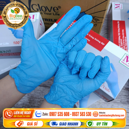 Găng tay y tế Vglove Nitrile màu xanh không gây dị ứng Găng tay y tế Vglove Nitrile màu xanh không gây dị ứng